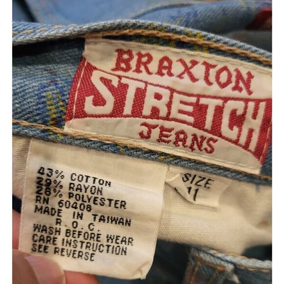 Vintage Braxton Jeans Women's 27 Blue Floral Print Slim Taper Mom 1990s - Picture 4 of 5
